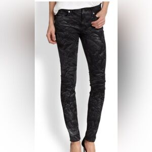 7 For All Mankind Black Coated Crinkled Cotton Skinny Jeans size 29